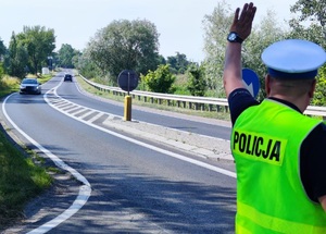 Policjant ruchu drogowego na drodze.