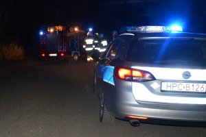 radiowóz policji i służby pracujące na miejscu wypadku