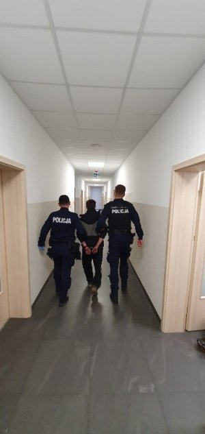 Policjanci z Komisariatu Policji  w Dobrzejewicach od razu zajęli się tą sprawą. Wynikiem ich ustaleń było poniedziałkowe (03.01.) zatrzymanie dwóch mężczyzn podejrzanych o tą kradzież. To 25- letni mieszkaniec gminy Obrowo oraz 19- letni mieszkaniec gminy Czernikowo. Na zdjęciach i filmiku policjanci prewencji  prowadzą jednego z podejrzanych do pokoju przesłuchań.