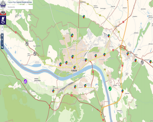 zrzut ekranu ze strony Krajowej mapy Zagrożeń terenu Torunia